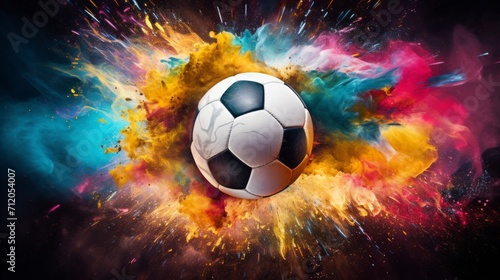 soccer ball bursting into colorful powder  16 9
