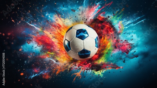 soccer ball bursting into colorful powder, 16:9 © Christian