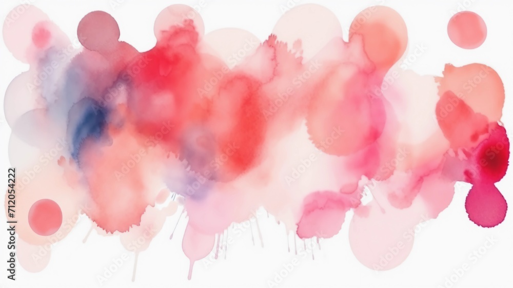 Abstract watercolor created by overlapping circular shapes with pink and purple watercolor blending on white background.  It features a semi-transparent and thin misty effect.Brush stroked painting. 