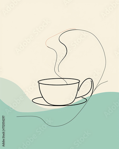 hot liquid in a cup, line illustration, minimalism photo