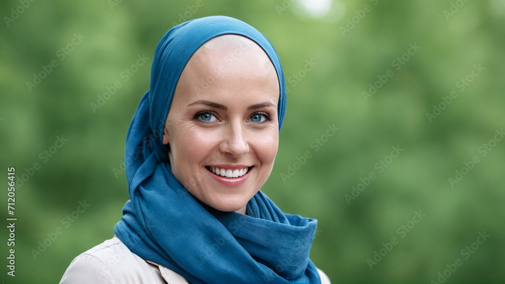 Portrait of woman in headscarf - world cancer day , fighting cancer Portrait of woman in headscarf - world cancer day , fighting cancer