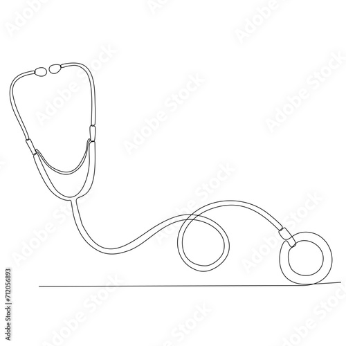 Stethoscope continuous line drawing. Line art of medical instrument drawing. Continuous one line drawing of a stethoscope