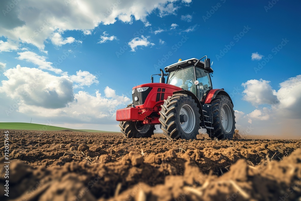 Big tractor on a field in spring. Big tractor on a field in spring.