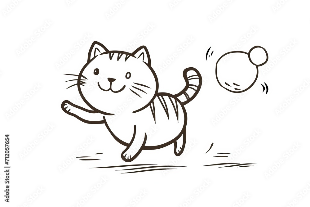 Illustrations of happy cat, black and white.
