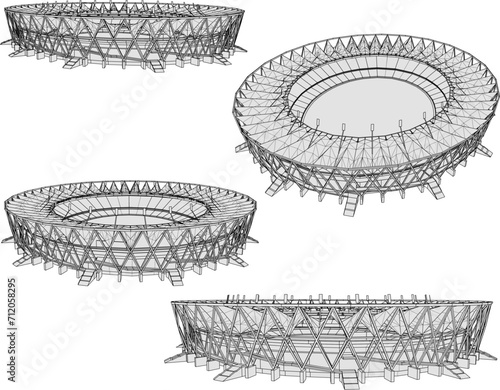 Vector sketch illustration of technical design of grand and modern stadium