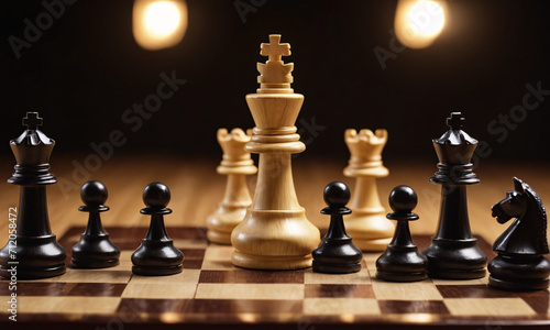 chess board with pawns and king game for strategy and business vision