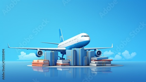 Explore the World with Stylish Travel Concepts: Luggage, Passport, and Planes on Blue Background - Perfect for Advertising and Media Projects!