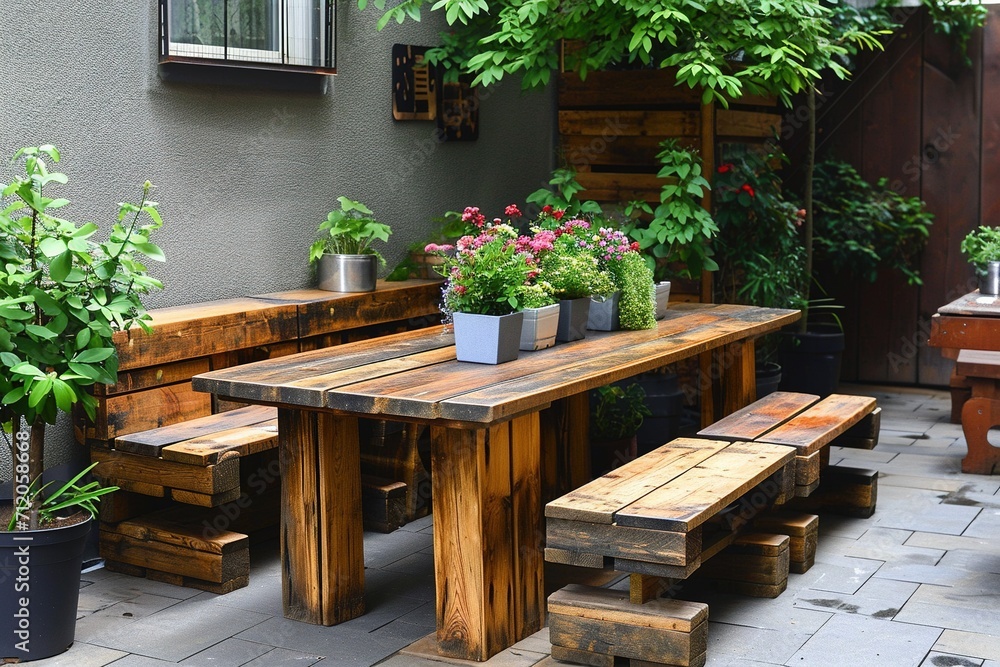 Outdoor chairs and table made from euro pallets. Outdoor chairs and table made from euro pallets.