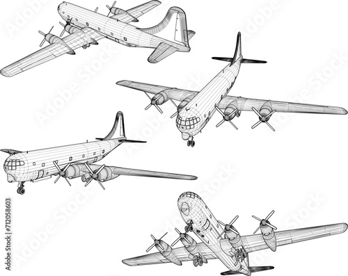 Vector sketch illustration of the design of a cargo-carrying Boeing airplane