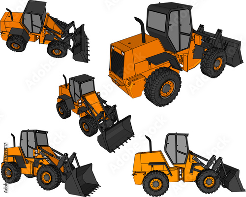 Vector sketch illustration of the design of a heavy bulldozer car for leveling the land