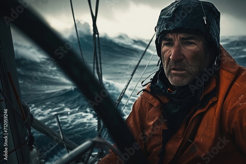 A man sailing through a storm.