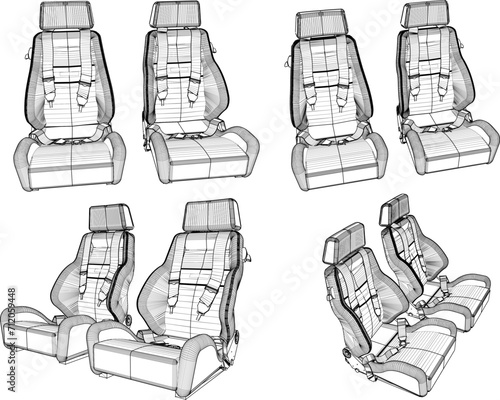 Vector sketch illustration of sport racing car seat design