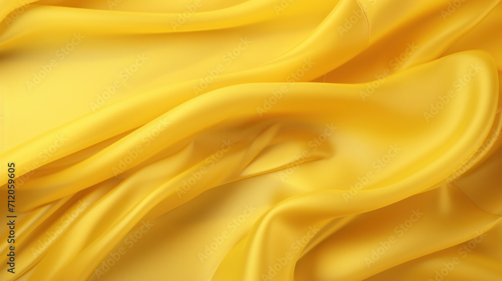Obraz premium A close-up of a vivid golden yellow satin fabric, showcasing a luxurious texture with elegant and smooth waves.