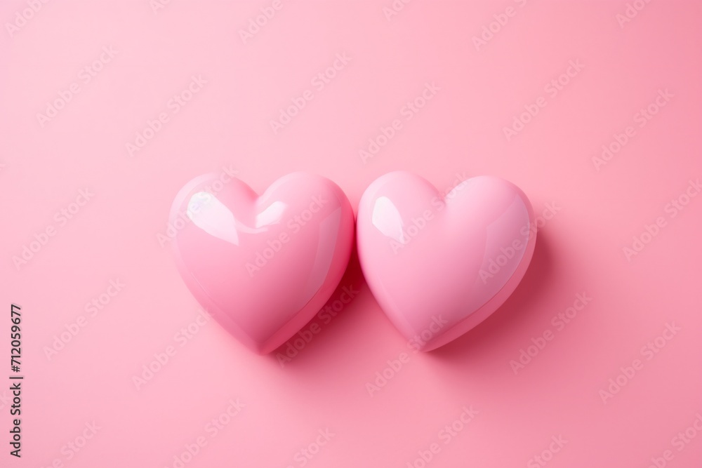 Two pink hearts on a pink background. 3d