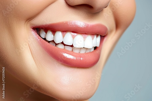 Close look of smile with white teeth. 
