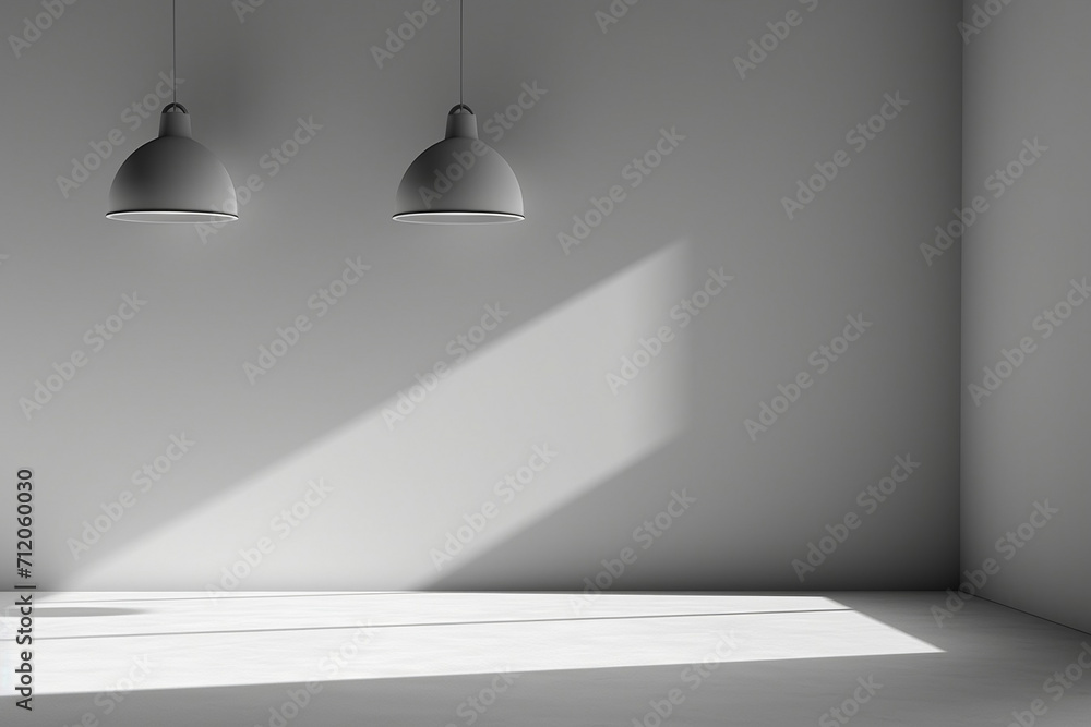minimalistic abstract light grey background with shadow and light from windows, product presentation concept. Sunlight in the room. An empty room with grey walls minimalistic abstract light grey background with shadow and light from windows, product presentation concept. Sunlight in the room. An empty room with grey walls