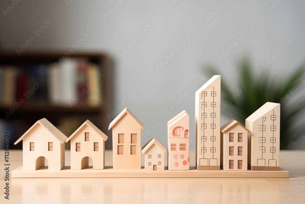 Miniature houses on a desk in the office. Real estate concept