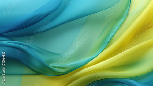 Silky fabric with elegant waves in a harmonious blend of blue and yellow, perfect for luxurious backgrounds.