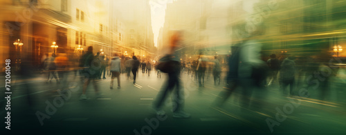 Abstract motion blur of people walking on the street 