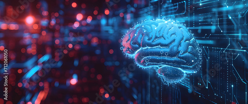 Digital human brain in the virtual world of data and technology. Human brain electronic illustration, digital artificial, mind AI, computer information technology human brain, artificial intelligence. photo