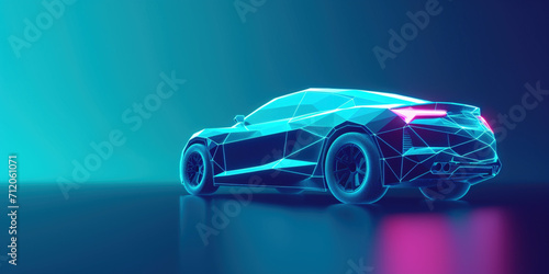  3D graphics visualization shows a fully developed vehicle prototype analyzed and optimized. X-ray of a luxury car on studio background. Augmented reality for car design editing and improvement © Valeriia