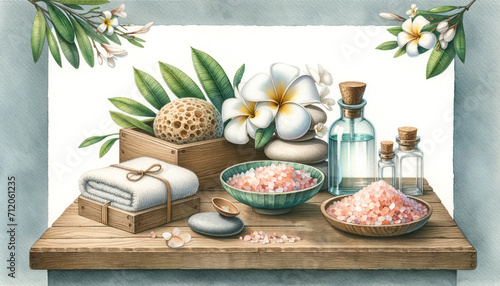 Serene Spa Essentials Watercolor Illustration