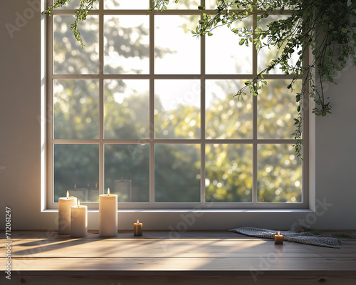 make a beautiful mockup vertical photo frame with a beautiful window in the background with candles on the side --ar 5 4 --v 6 Job ID  051a5903-3537-46a9-9574-dc691b3c2c1b