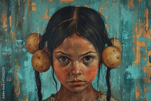 Girl with growing potatoes in her ears.