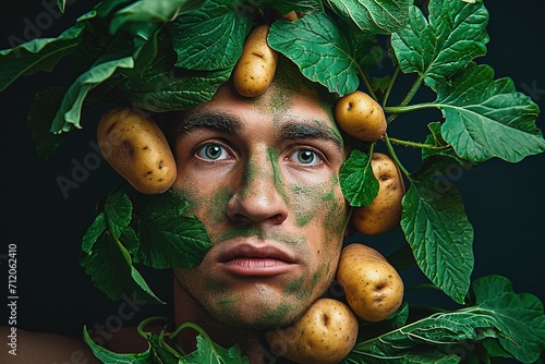 Man with growing potatoes in his ears.