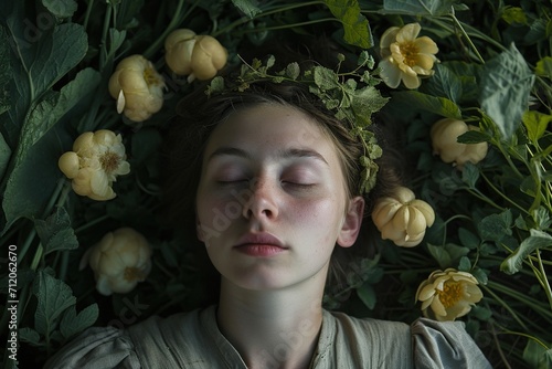 Woman with growing potatoes in her ears.