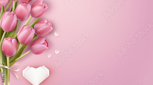 Capturing the Heart of Motherhood: Celebrate Mother's Day with Realistic Hearts, Tulips, and Love on a Pink Background