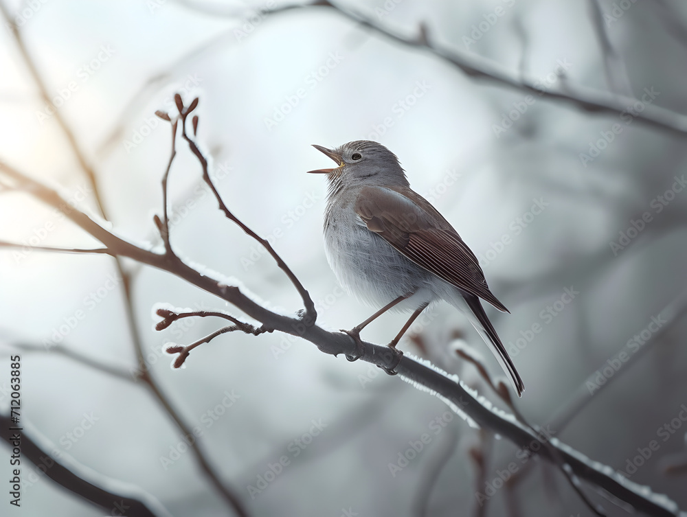Bird Singing in Snow with Sunlight Bird Singing in Snow with Sunlight