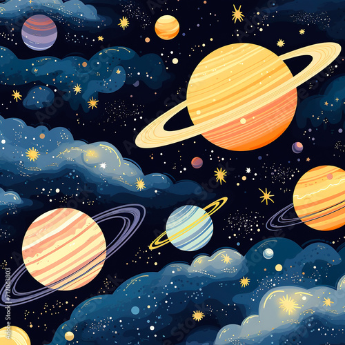 Celestial objects pattern background