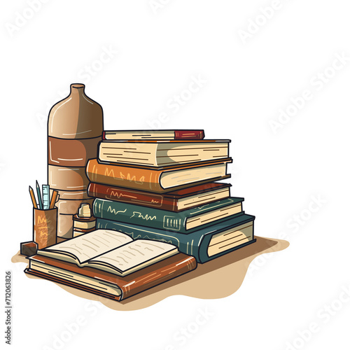 vector stack of old books and office stationery