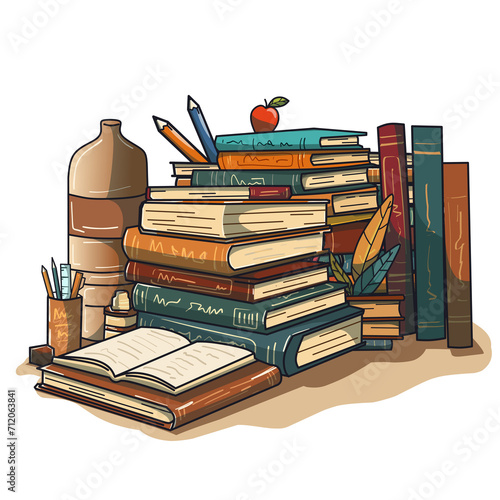 vector stack of old books and office stationery