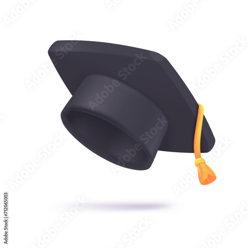 3D degree cap. University graduation. Training lessons in learning courses. 3D Vector Illustration.