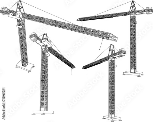 Vector sketch illustration of tower crane heavy equipment design for carrying goods