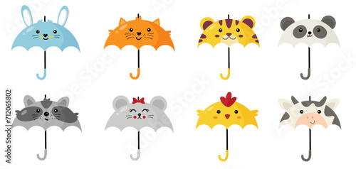 Collection of cute kawaii animal umbrellas.