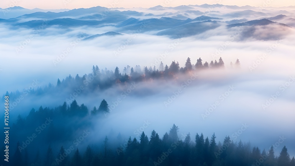 misty morning in the mountains Landscapes Through the Lens of Aerial Photography