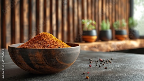 épice curry dans un bol dans une cuisine en bois photo