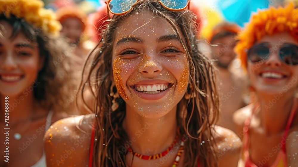 Fototapeta premium Jeune femme en plein festival musicale très joyeuse, en plein été