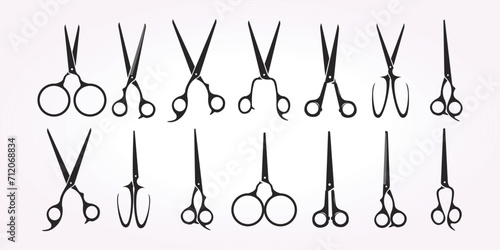 set of scissors icon logo design element. tailor business object sign template. decoration symbol of barber shop