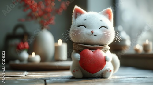 Petit chat trop mignon qui tiens un cœur pour la saint valentin  photo