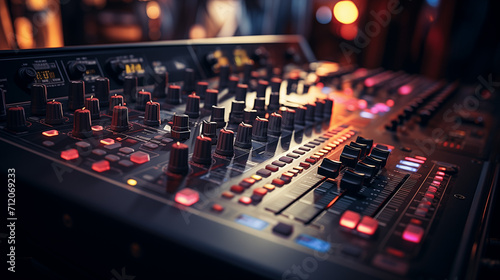 Audio mixing console in the recording studio. AI generated