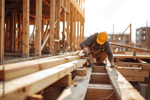 A professional carpenter Work on a construction site for house construction at house construction site