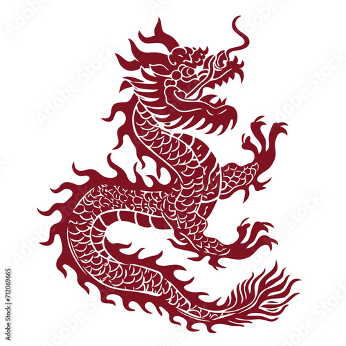 Red Paper dragon. Illustrating Cultural Symbolism. 2024 Chinese loong new year concept. Transparent background.