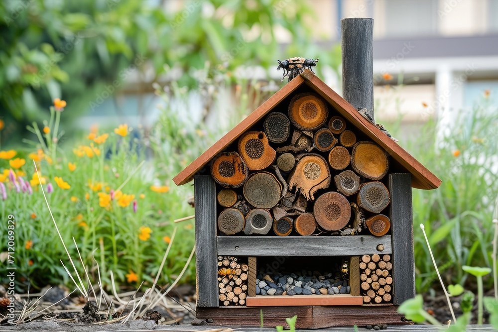Wooden garden insect home in garden Wooden garden insect home in garden