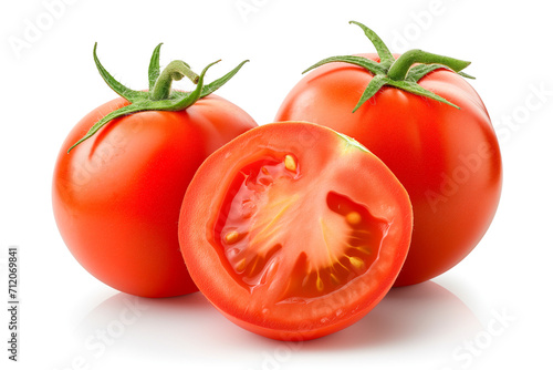 Ripe raw organic tomato isolated on white background.