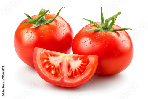 Ripe raw organic tomato isolated on white background.