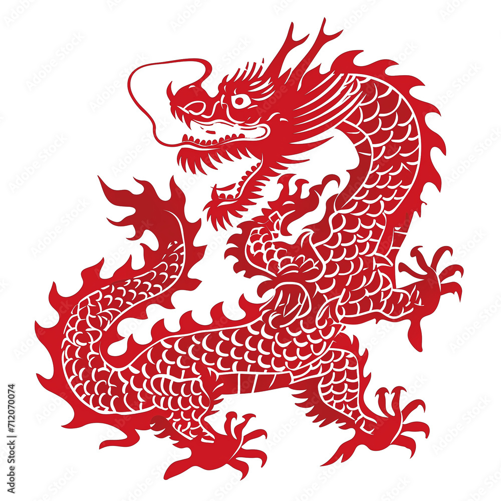 Fototapeta premium Red Paper dragon. Illustrating Cultural Symbolism. 2024 Chinese loong new year concept. Transparent background.